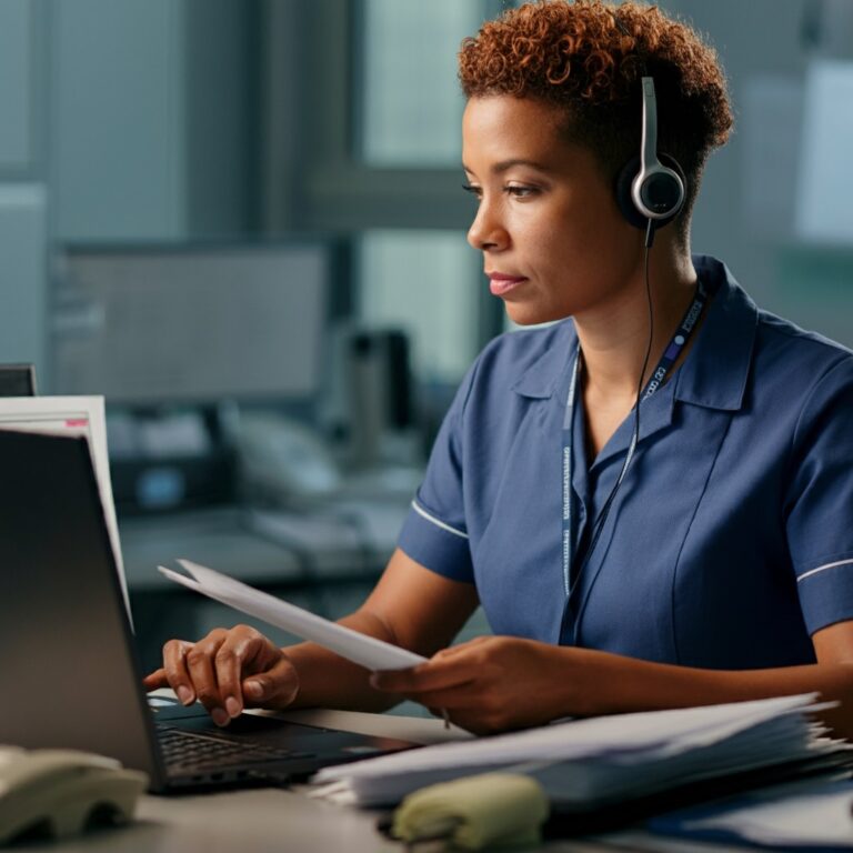 woman keying information into the system